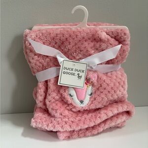 Duck Duck Goose Plush Pink Baby Blanket with Embroidered Deer